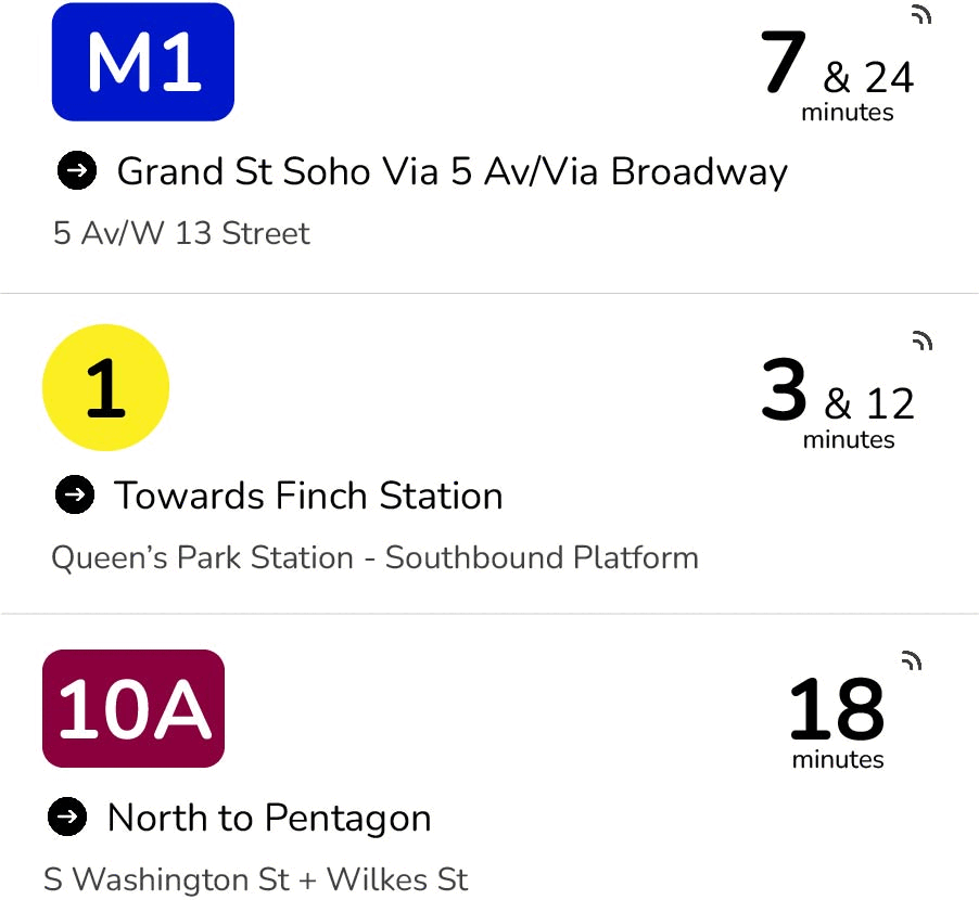 Real-time bus & train deaprtures for near by transit