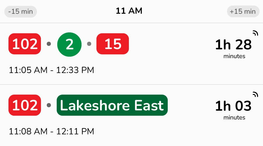 Trip planner showing best routes